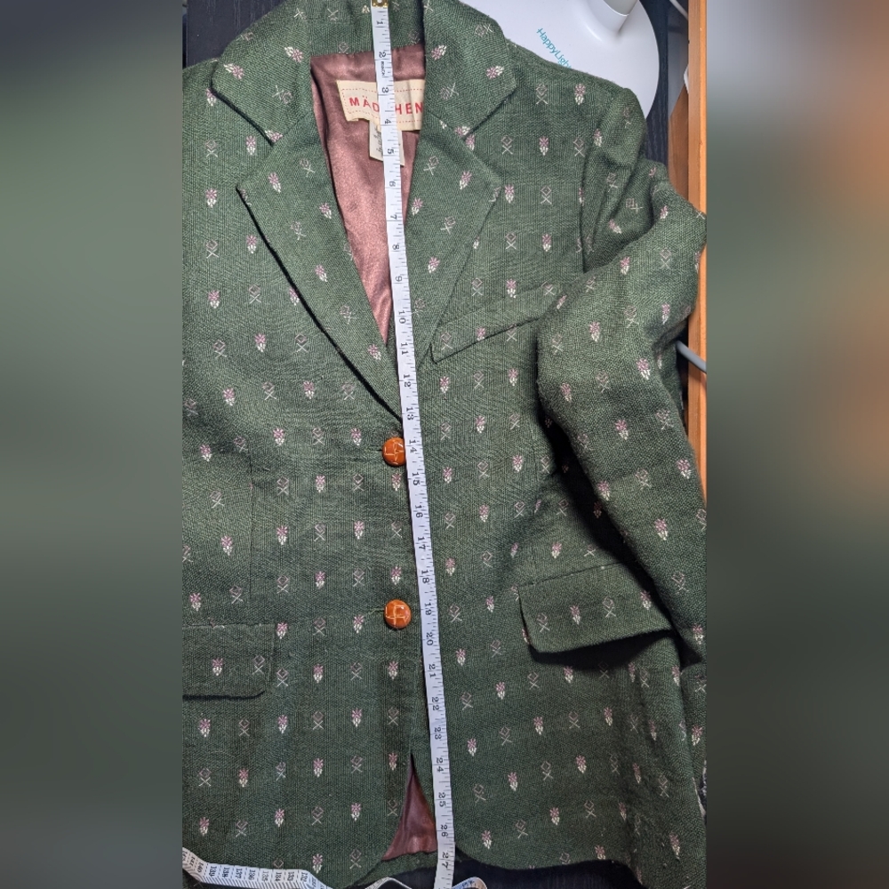 Anthropologie Mädchen Blazer, Women's Size M, Green Wool With Pink Accents - Picture 6 of 11